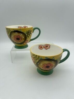 Potter’s Studio Hand Painted Mugs Set of 2 Colorful Floral Boho NEW
